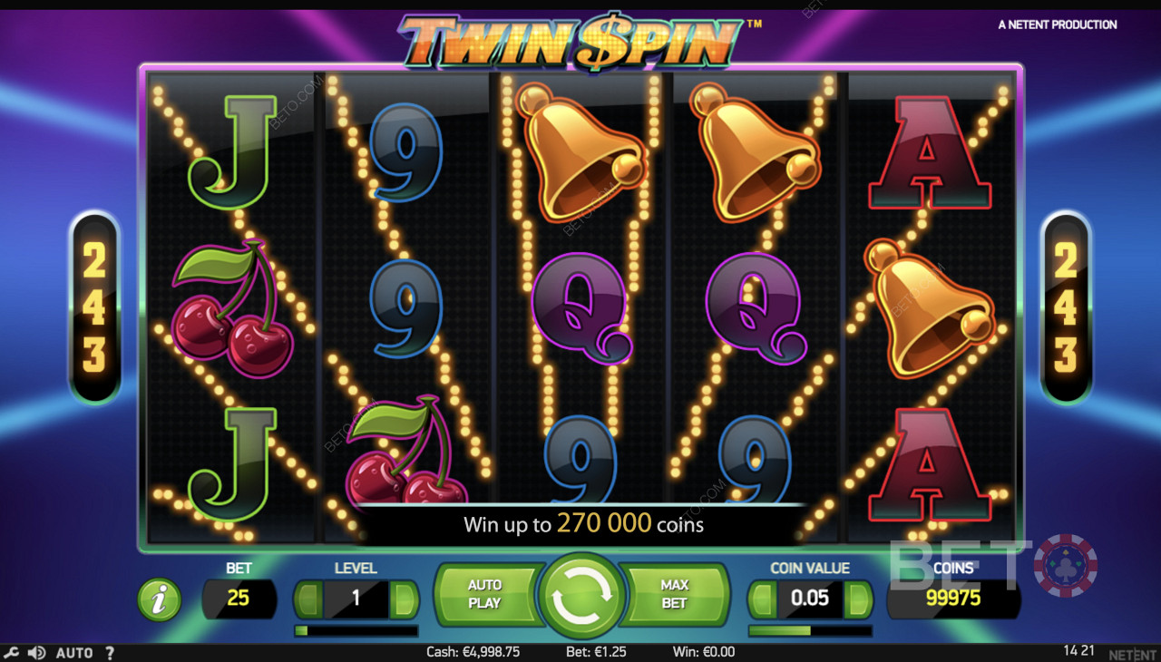Twin Spin - Једноставна игра са симболима као што су звона, трешње и други симболи