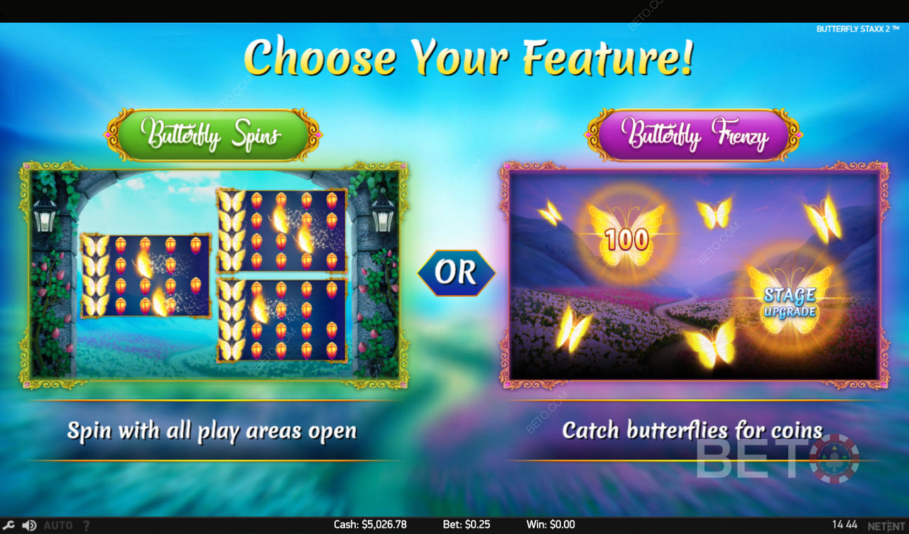 Изаберите између две невероватне игре са функцијама - вртите или хватајте лептире режим