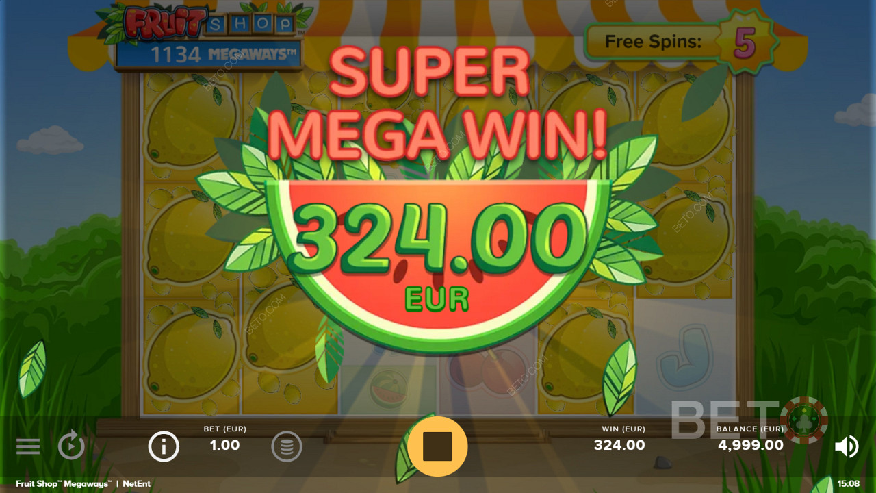 Освојите тражену Супер Мега победу у Fruit Shop Megaways