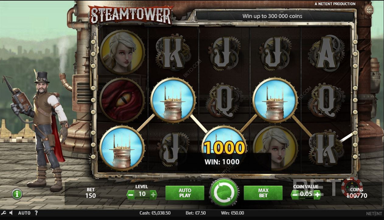 Симболи који се подударају у слот игрици Steam Tower