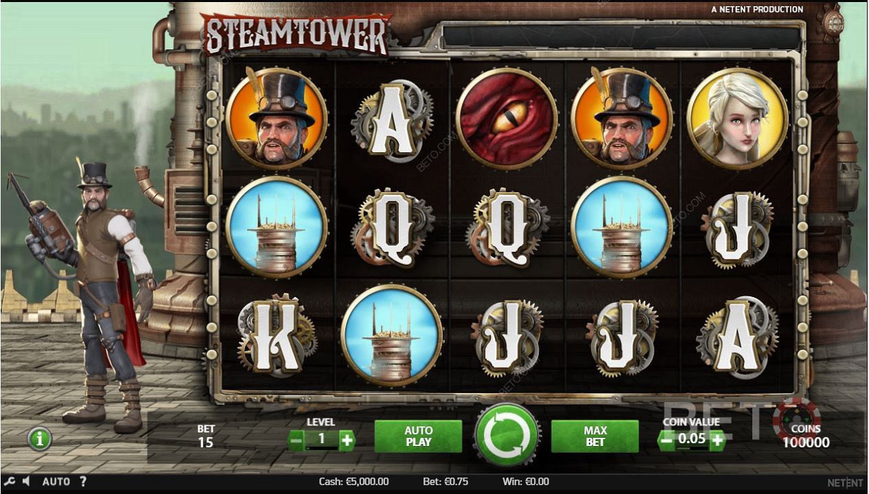 Играње онлајн слота Steam Tower