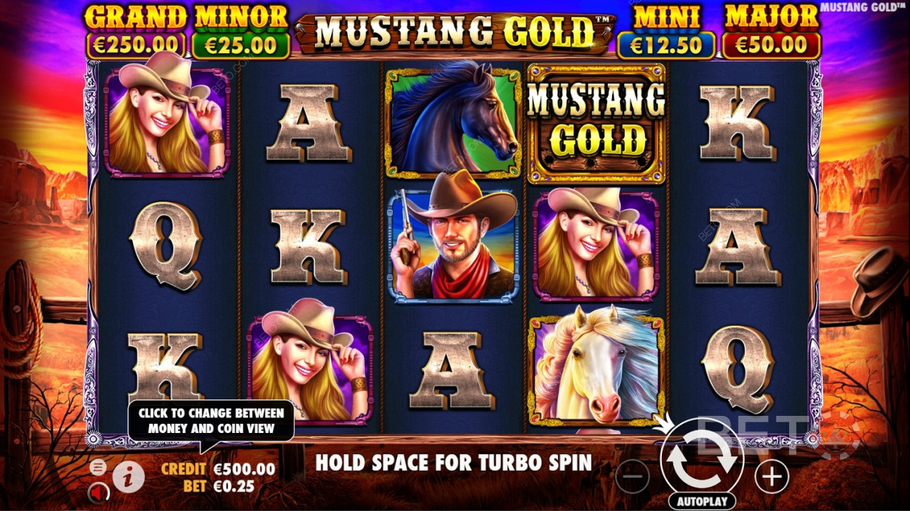 Вилд симбол је логотип игре у Mustang Gold онлине слоту