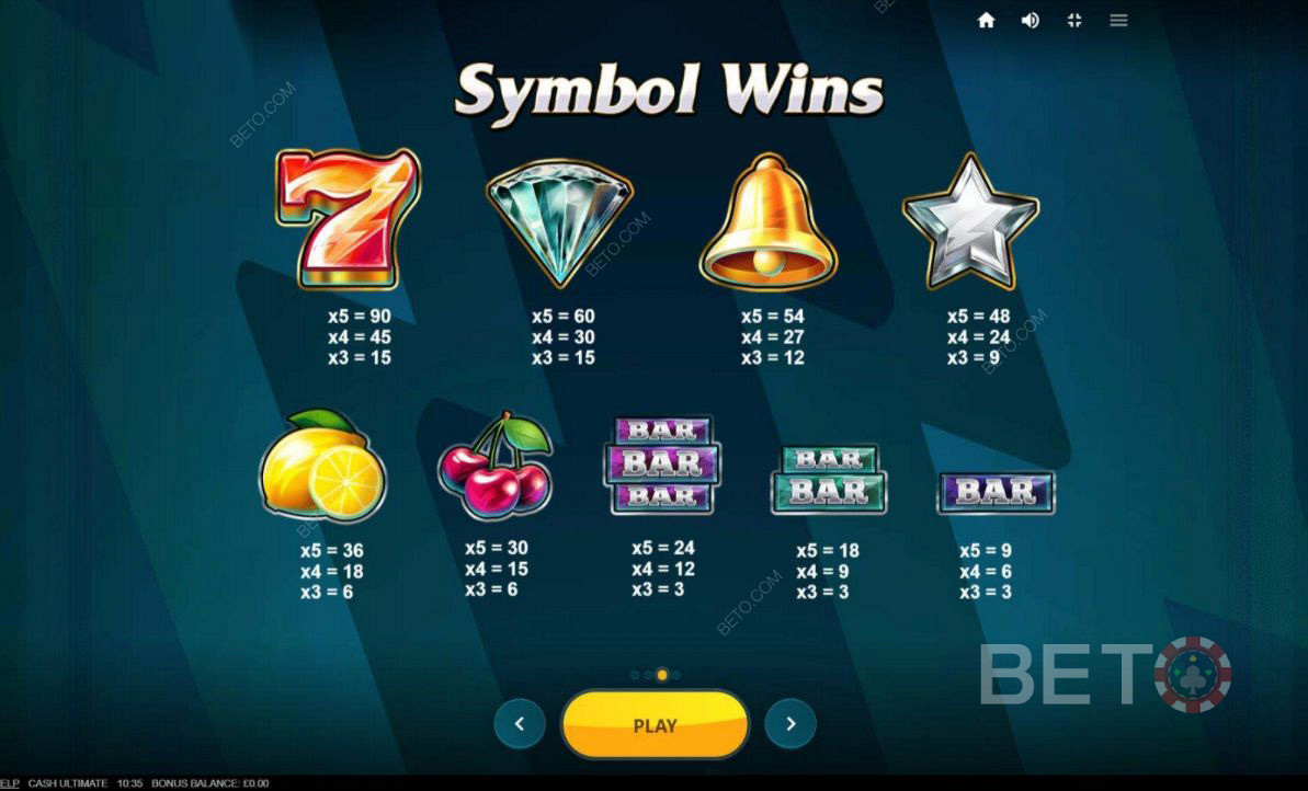Различите комбинације симбола у Cash Ultimate