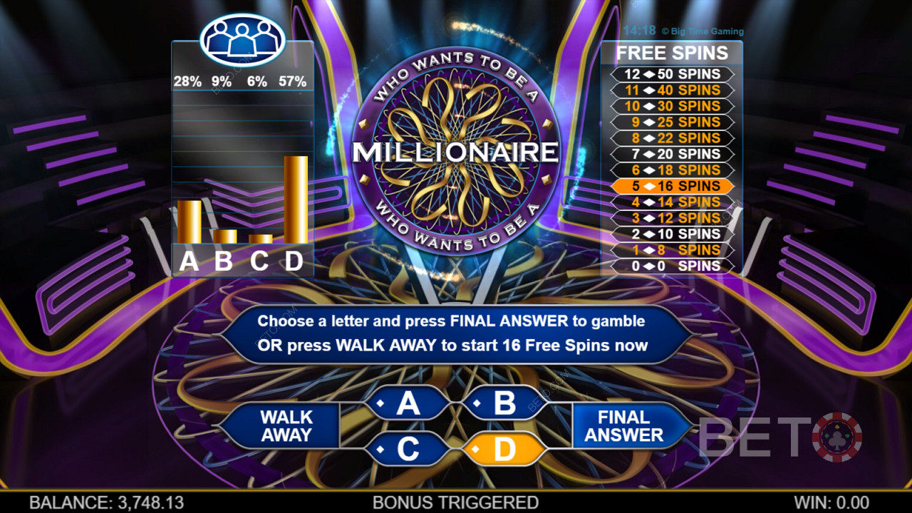 Who Wants To Be A Millionaire Megaways - Време откуцава, питајте публику или позовите пријатеља да ли желите да будете следећи милионер!