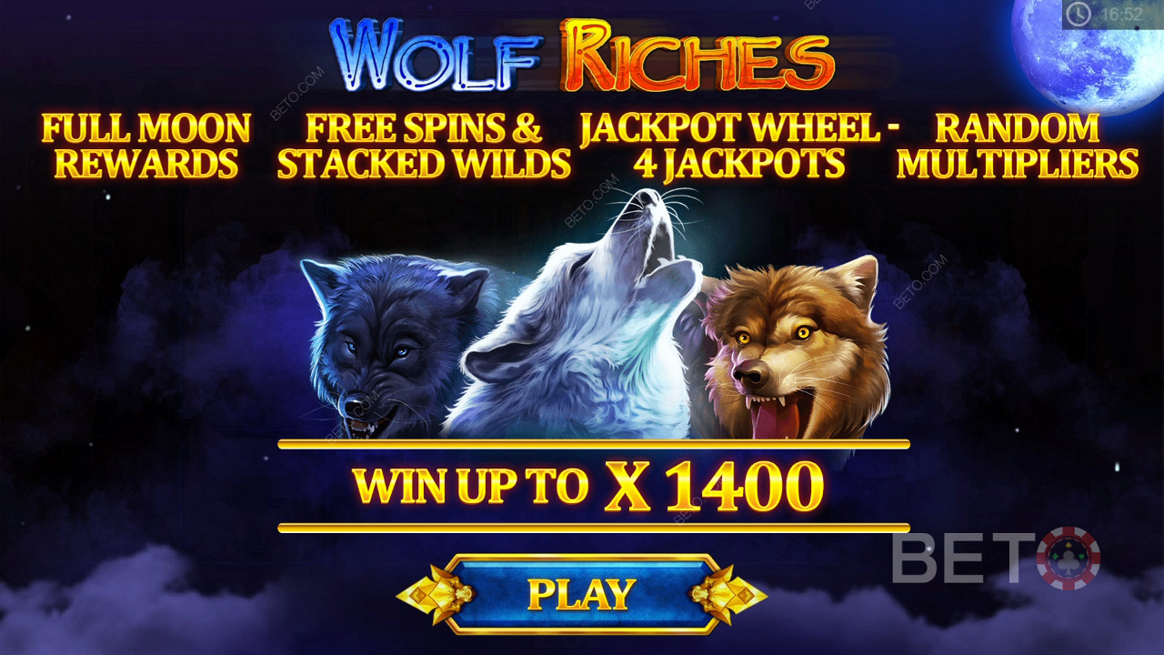 Бесплатни обртаји, множитељи, џекпотови и сложени дивљи играчи у слоту Wolf Riches