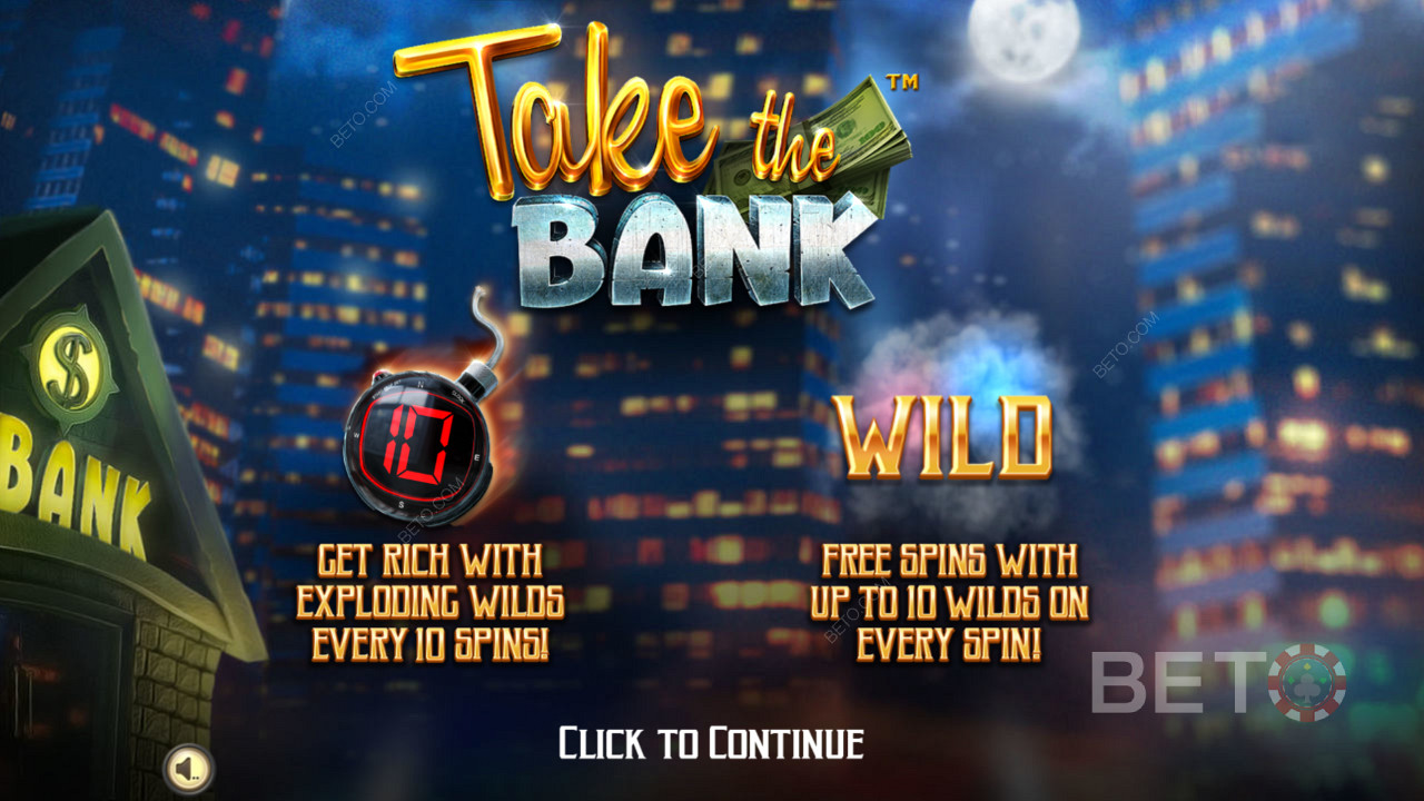 Уводни екран Таке Take The Bank - Обогатите се са експлодирајућим Вилдс