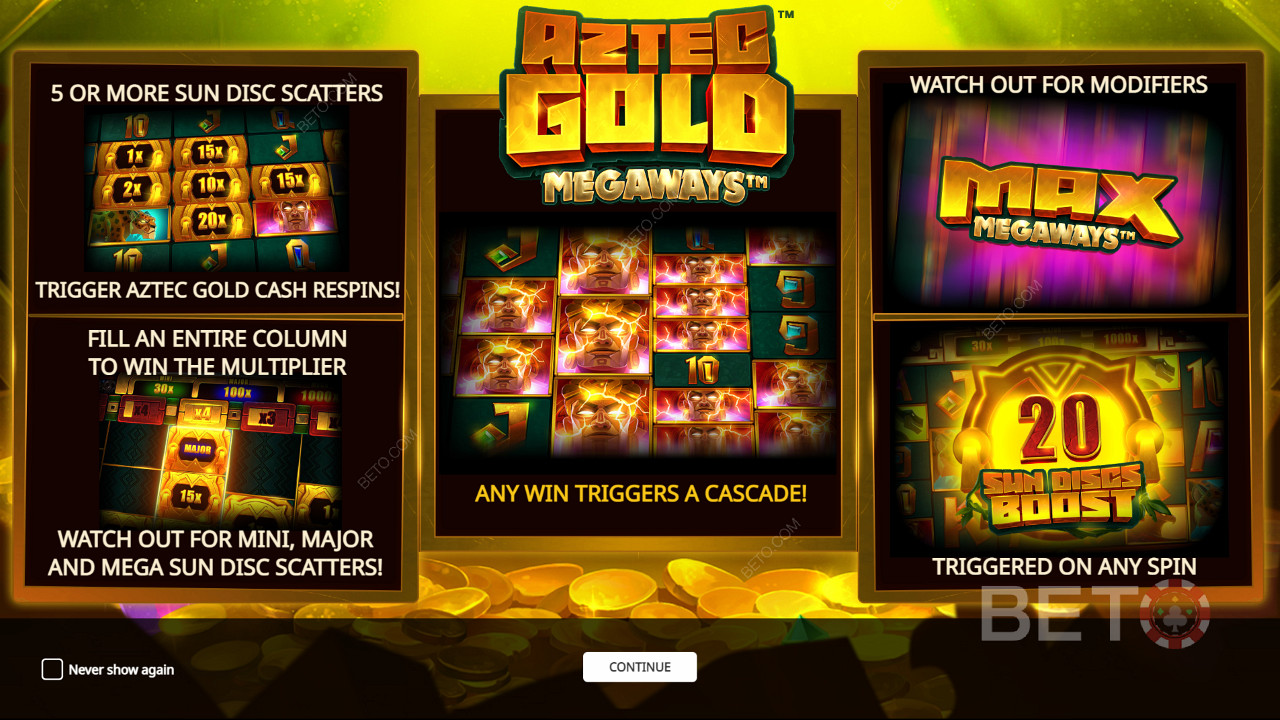 Уживајте у неколико моћних бонус функција у Aztec Gold Megaways слот машини
