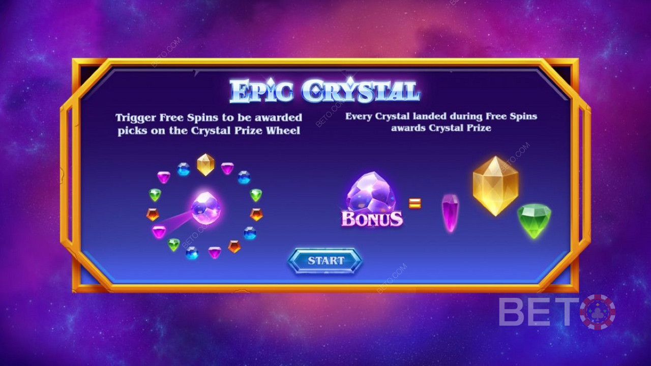 Уводни екран Epic Crystal -а - Бонус и бесплатни окретаји