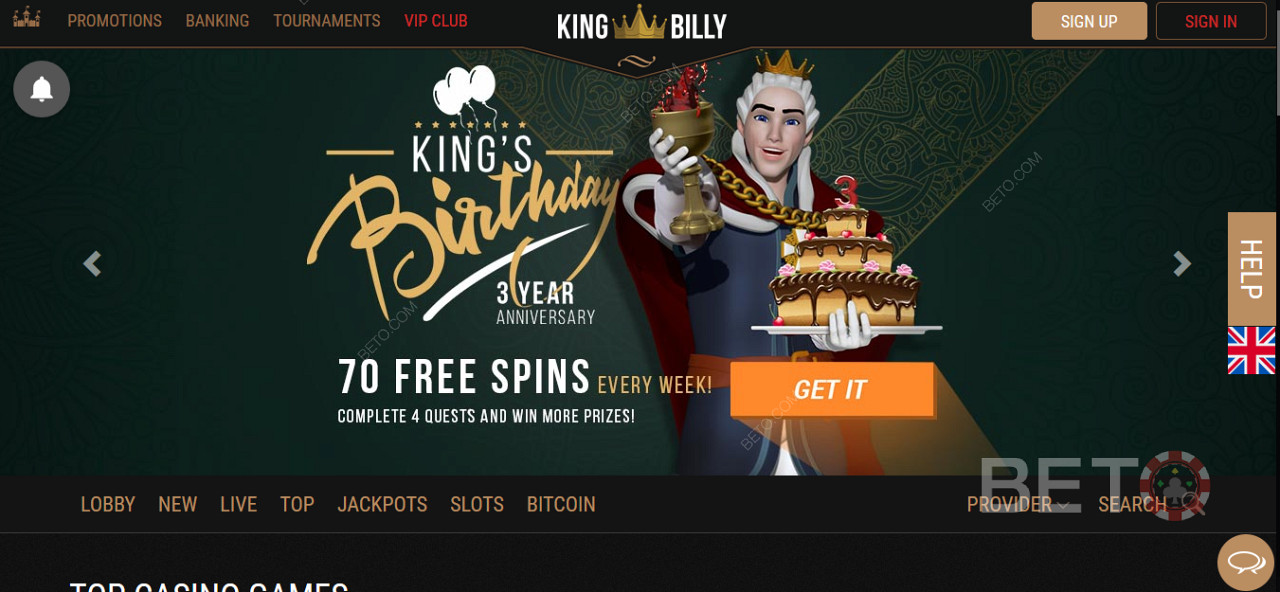 Добијте посебне бонусе и бесплатне окрете у King Billy казину