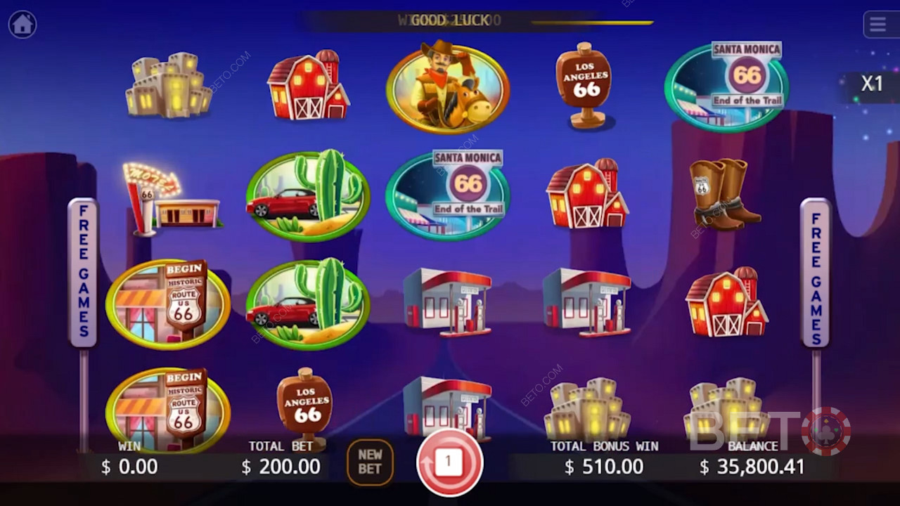 Изаберите свој омиљени онлајн казино и уживајте у до 20 бесплатних окретаја у Route 66 казино видео игрици