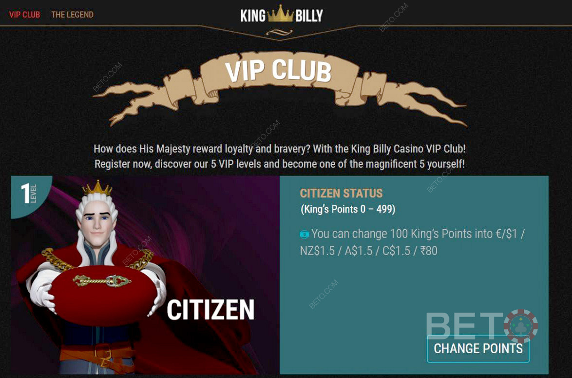 Почните на нивоу грађана ВИП клуба King Billy