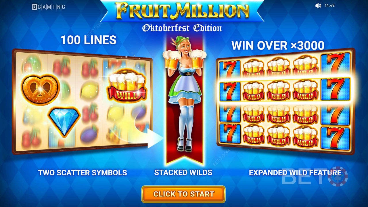 Играјте преко 100 линија и освојите до 3000 пута свој улог у Fruit Million