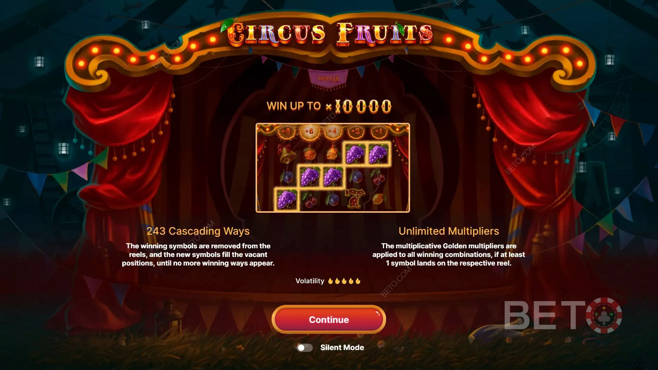 Уводни екран инспирисан темом Circus Fruits