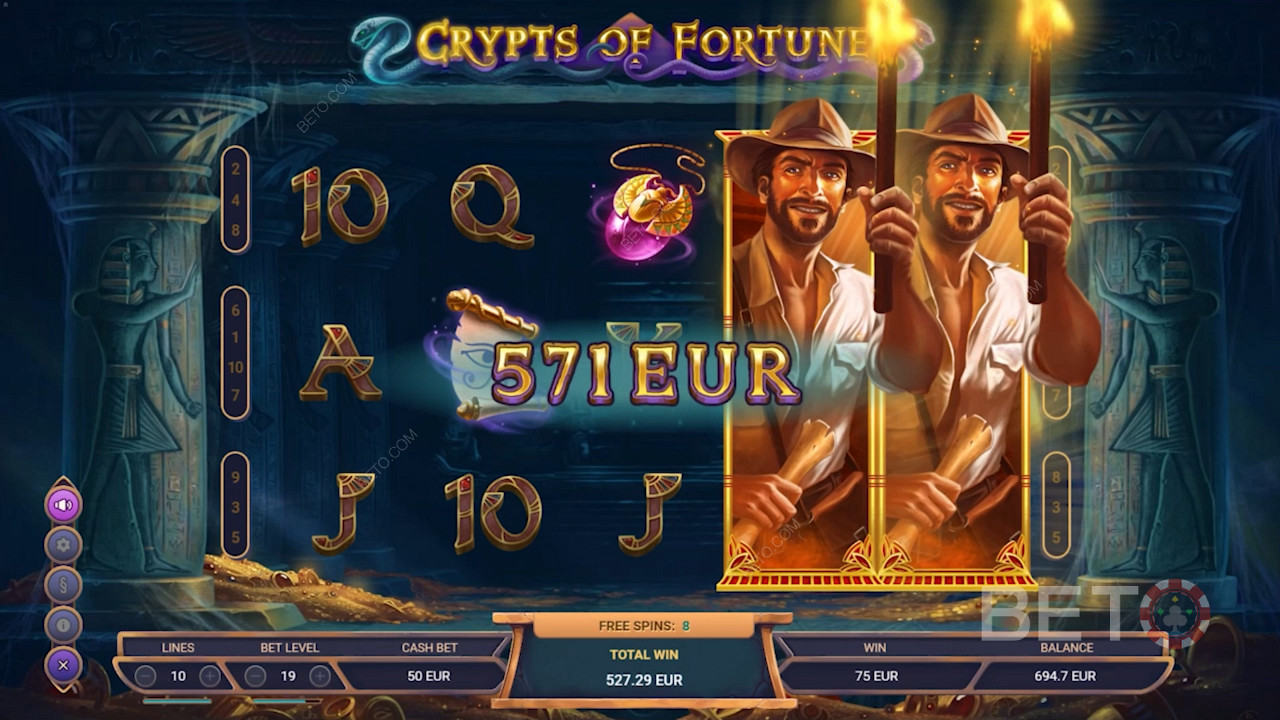 Уживајте у проширеним симболима у бесплатним окретајима у слоту Crypts of Fortune