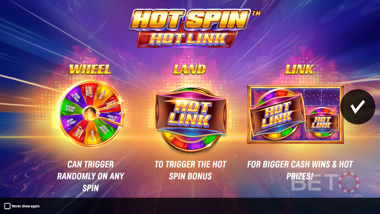Уводни екран Hot Spin Hot Link -а са детаљима о његовим појачивачима