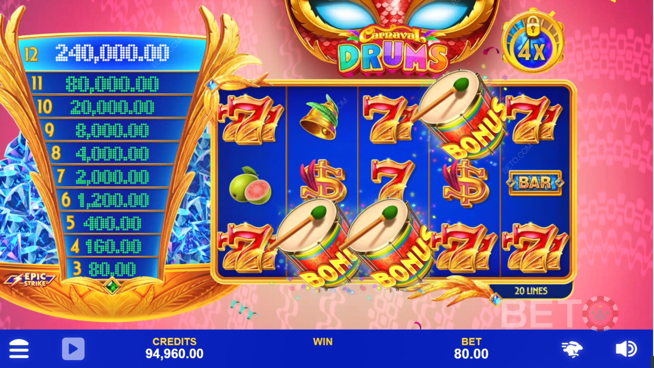 Рецензија игре Carnaval Drums од стране BETO Slots