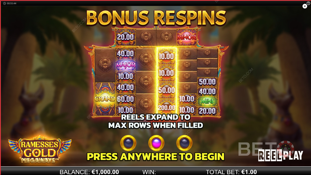 Бонус функције објашњене у игри Ramesses Gold Megaways од стране Reel Play