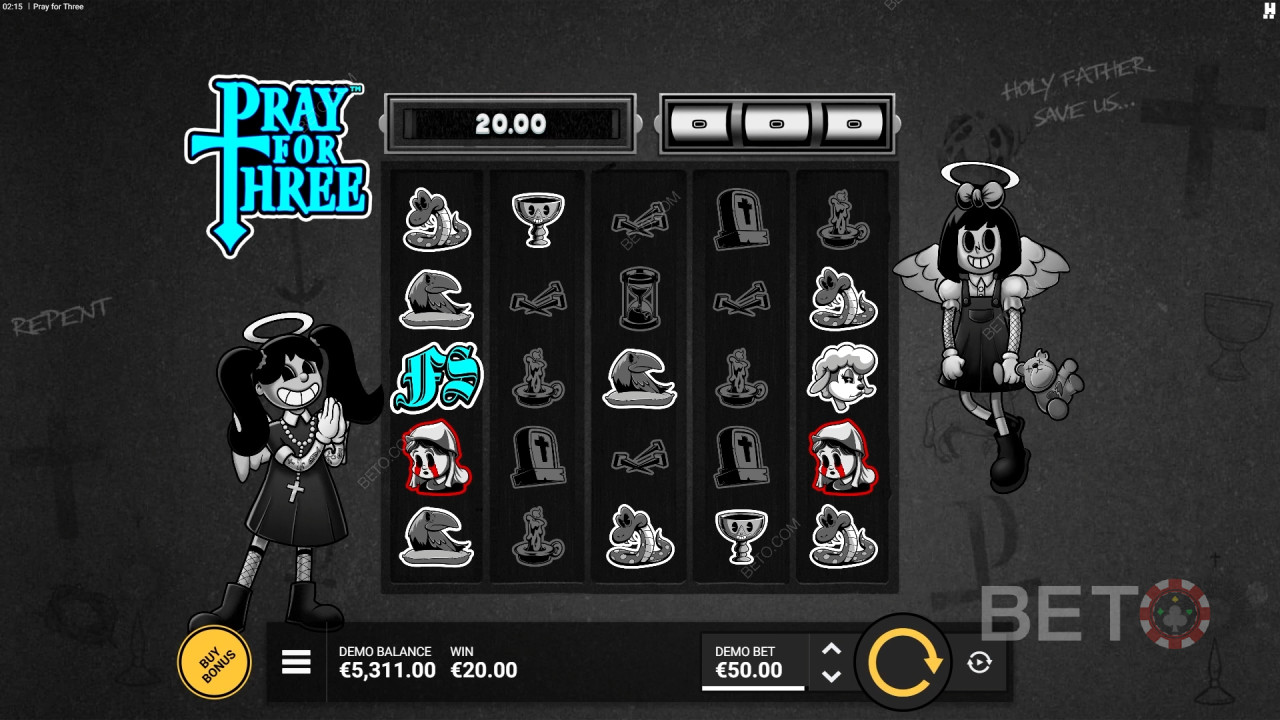 Бонус функције објашњене у игри Pray For Three од стране Hacksaw Gaming