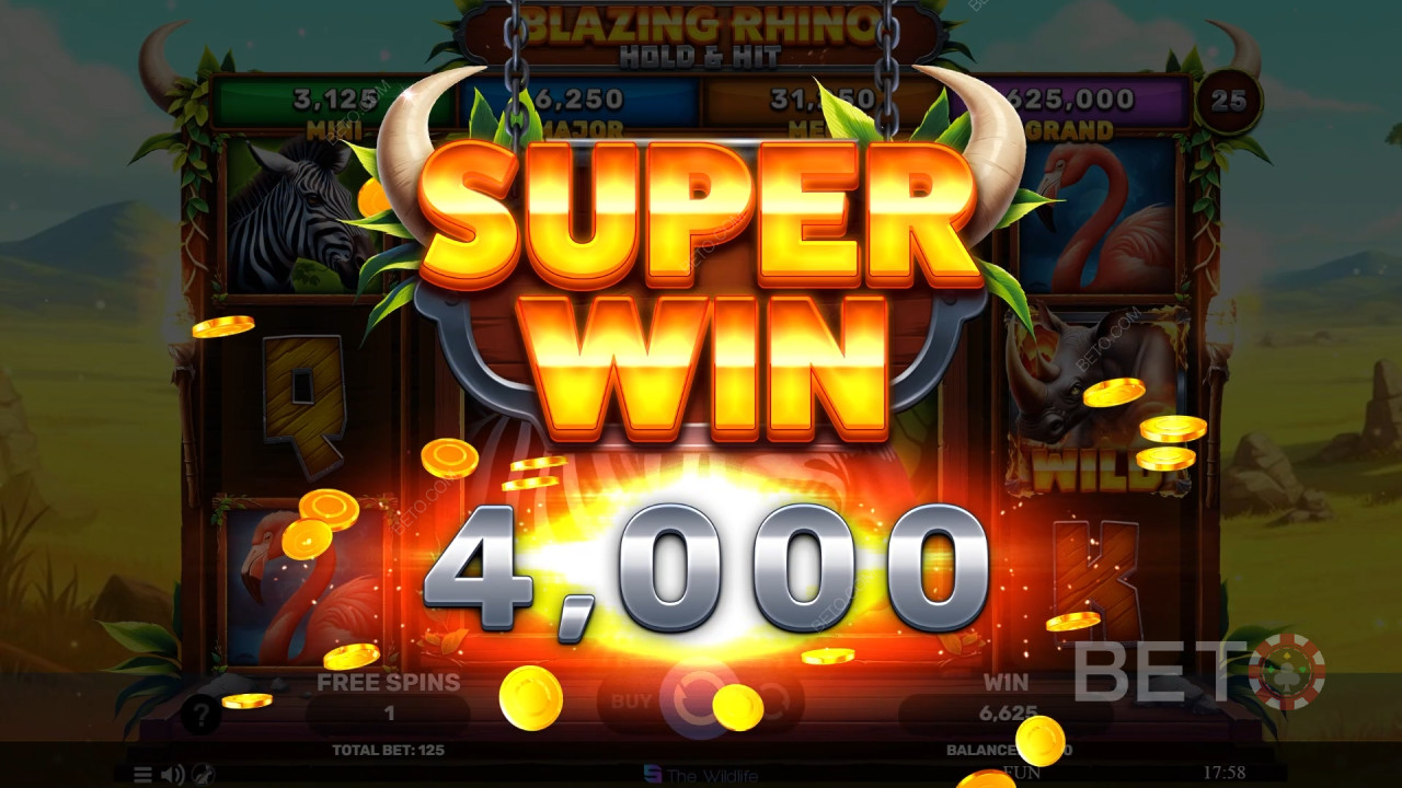 Бонус карактеристике објашњене у игри Blazing Rhino Hold & Hit од стране Spinomenal