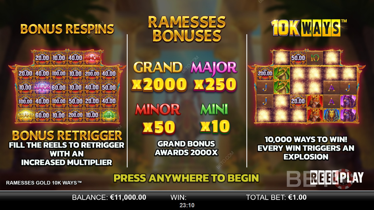 Како играти Reel Play -ове Ramesses Gold 10K начине